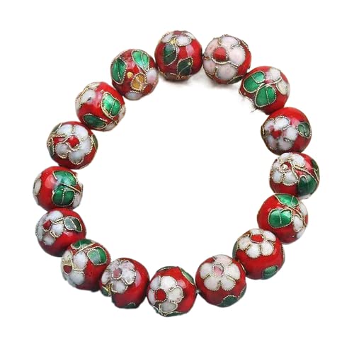 TUKRPQMRI Cloisonné Filigran Stretch 12mm Runde Perlen Armbänder for Frauen Ethno Emaille Elastischer Armreif Individuelle Länge/310(Red,Custom Length) von TUKRPQMRI