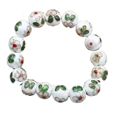 TUKRPQMRI Cloisonné Filigran Stretch 12mm Runde Perlen Armbänder for Frauen Ethno Emaille Elastischer Armreif Individuelle Länge/310(White,Chain length 6.5 inch) von TUKRPQMRI