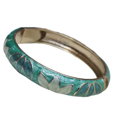 TUKRPQMRI Retro Cloisonné Emaille Kleeblatt Blumen Armband Feder Scharnier Manschette Armreifen for Frauen Chinesische Traditionelle Handarbeit/544(Green) von TUKRPQMRI