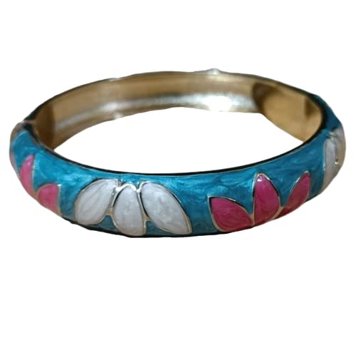TUKRPQMRI Retro Cloisonné Emaille Kleeblatt Blumen Armband Feder Scharnier Manschette Armreifen for Frauen Chinesische Traditionelle Handarbeit/544(Sky blue) von TUKRPQMRI