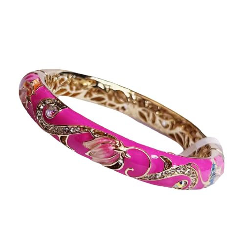 TUKRPQMRI Vintage Emaille Strass Armreif Feder Scharnier Manschette Armbänder for Frauen Chinesische Cloisonné Traditionelle Handarbeit Schmuck/233(Fuchsia) von TUKRPQMRI