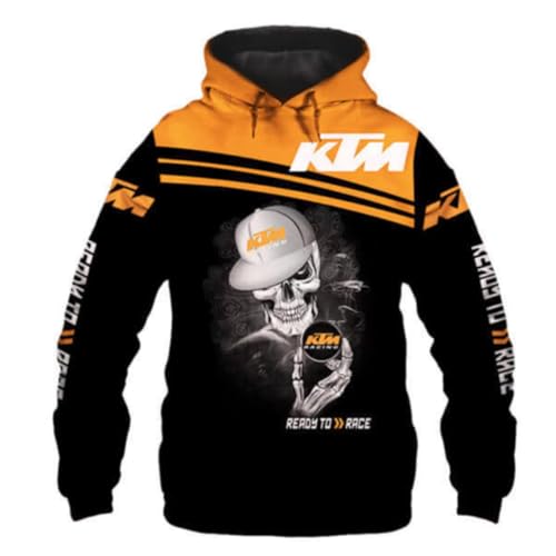 TULDYS Frühling Herbst Herren Langarm Hoodie Outdoor Casual Pullover Sweatshirt K-t.M Bedruckter Motorrad Fan Hoodie,Orange-3XL von TULDYS