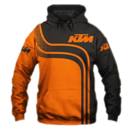 TULDYS Frühling Herbst Herren Langarm Hoodie Outdoor Casual Pullover Sweatshirt K-t.M Bedruckter Motorrad Fan Hoodie,Orange-M von TULDYS