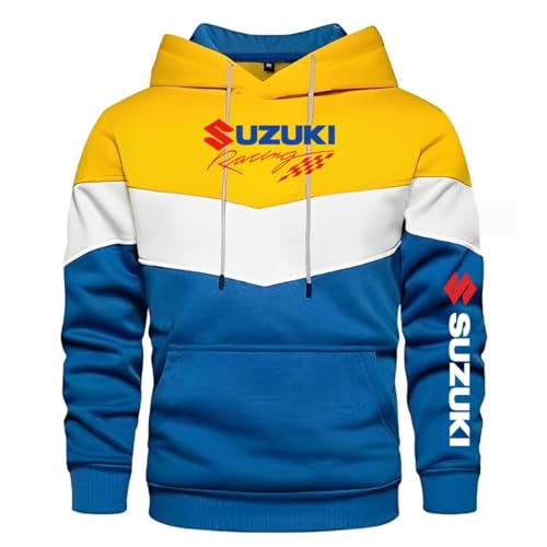 TULDYS Frühling Herbst Herren Langarm Hoodie Outdoor Casual Pullover Sweatshirt S.uz-u.ki Bedruckter Motorrad Fan Hoodie,Yellow-L von TULDYS