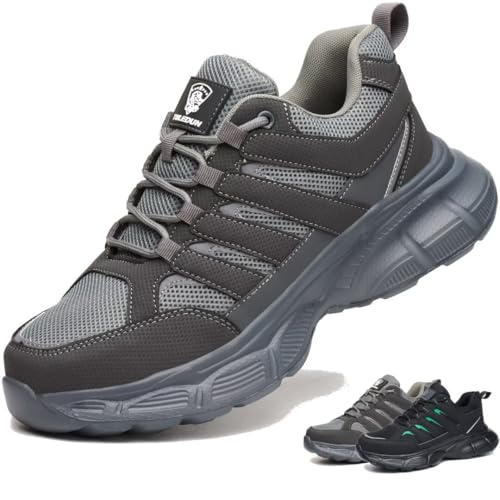DUNPAI Arbeitsschuhe Herren Sicherheitsschuhe Damen rutschfest Stahlkappenschuhe Leicht Schutzschuhe mit Stahlkappe Grau 43 von TULEDUN
