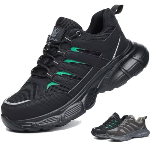 DUNPAI Arbeitsschuhe Herren Sicherheitsschuhe Damen rutschfest Stahlkappenschuhe Leicht Schutzschuhe mit Stahlkappe Schwarz 46 von TULEDUN