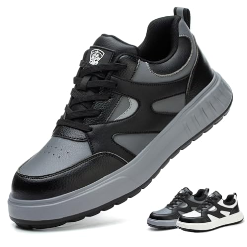 DUNPAI Sicherheitsschuhe Herren Arbeitsschuhe Damen Leicht Sportlich Stahlkappenschuhe mit Stahlkappe Schutzschuhe Schwarz Grau 41 EU von TULEDUN