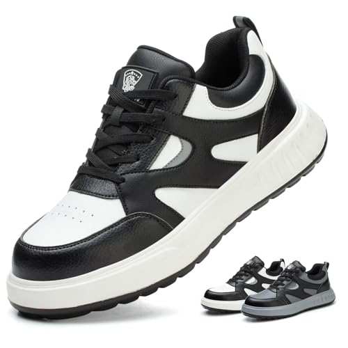 DUNPAI Sicherheitsschuhe Herren Arbeitsschuhe Damen Leicht Sportlich Stahlkappenschuhe mit Stahlkappe Schutzschuhe Schwarz Weiß 41 EU von TULEDUN