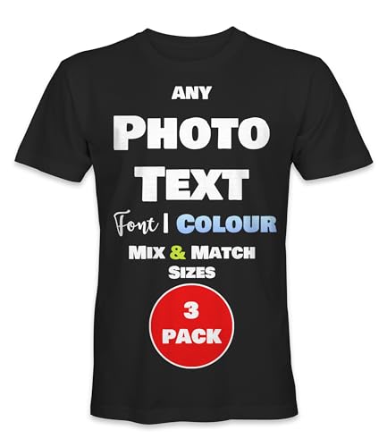 3er Pack Personalisiertes T-Shirt Individuell Bedrucktes Foto Text Logo Name Business Unisex Männer Frauen - Schwarz - Bundle Pack - Größen Mischen & Anpassen von TULLUN