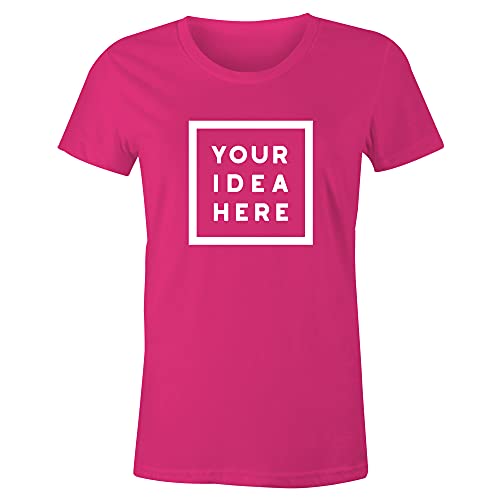 Frau T-Shirt mit Eigenem Deine Idee Selbst Gestalten - Ringgesponnene Baumwolle - Vollfarbiger Druck - L - Fuchsia Pink von TULLUN