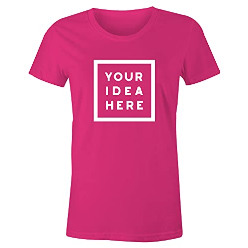 Frau T-Shirt mit Eigenem Deine Idee Selbst Gestalten - Ringgesponnene Baumwolle - Vollfarbiger Druck - M - Fuchsia Pink von TULLUN