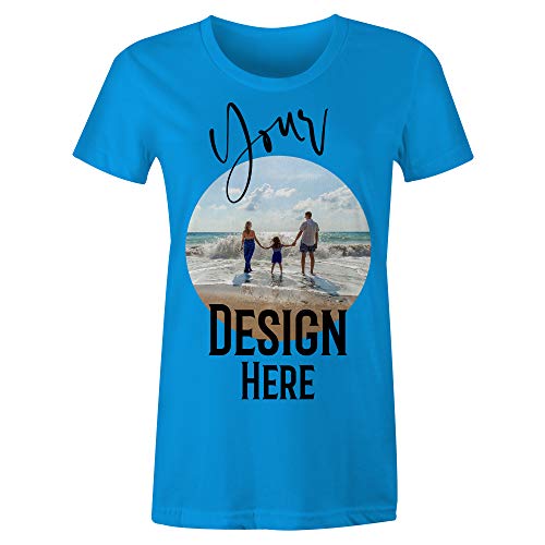 Frau T-Shirt mit Eigenem Foto Text Logo Design Name Selbst Gestalten - Ringgesponnene Baumwolle - Vollfarbiger Druck - L |Blau| von TULLUN