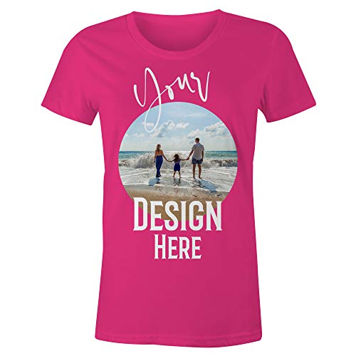 Frau T-Shirt mit Eigenem Foto Text Logo Name Selbst Gestalten - Ringgesponnene Baumwolle - Vollfarbiger Druck - L - |Fuchsia Pink| von TULLUN