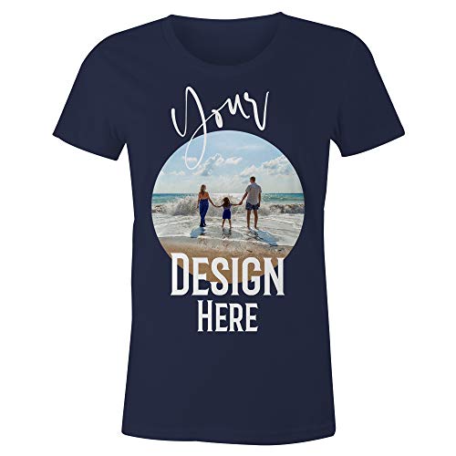 Frau T-Shirt mit Eigenem Foto Text Logo Name Selbst Gestalten - Ringgesponnene Baumwolle - Vollfarbiger Druck - L - |Marine Blau| von TULLUN