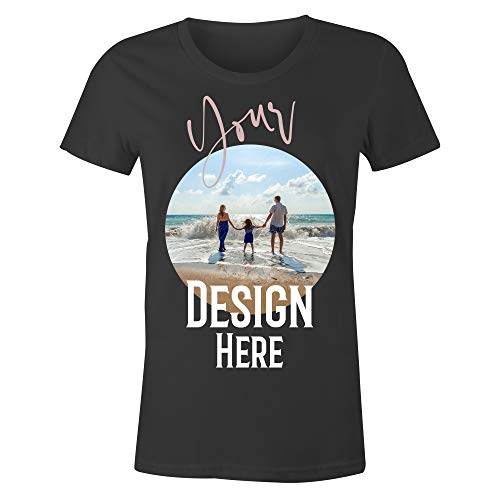 Frau T-Shirt mit Eigenem Foto Text Logo Name Selbst Gestalten - Ringgesponnene Baumwolle - Vollfarbiger Druck - L |Schwarz| von TULLUN