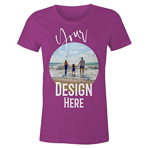 Frau T-Shirt mit Eigenem Foto Text Logo Name Selbst Gestalten - Ringgesponnene Baumwolle - Vollfarbiger Druck - L - |Sommerviolett| von TULLUN