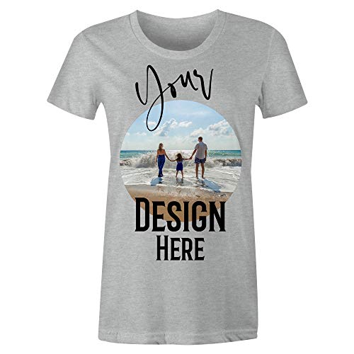 Frau T-Shirt mit Eigenem Foto Text Logo Design Name Selbst Gestalten - Ringgesponnene Baumwolle - Vollfarbiger Druck - L |Sport Grau| von TULLUN