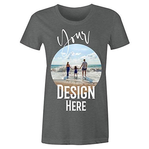 Frau T-Shirt mit Eigenem Foto Text Logo Design Name Selbst Gestalten - Ringgesponnene Baumwolle - Vollfarbiger Druck - M |Holzkohle| von TULLUN