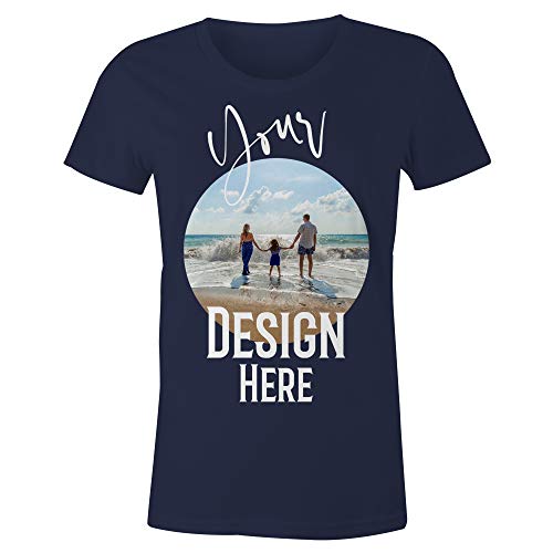 Frau T-Shirt mit Eigenem Foto Text Logo Design Name Selbst Gestalten - Ringgesponnene Baumwolle - Vollfarbiger Druck - S - |Marine Blau| von TULLUN