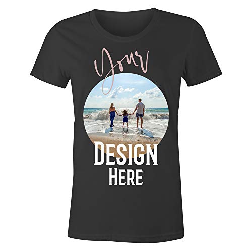 Frau T-Shirt mit Eigenem Foto Text Logo Design Name Selbst Gestalten - Ringgesponnene Baumwolle - Vollfarbiger Druck - S |Schwarz| von TULLUN