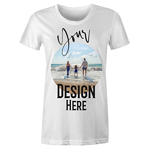 Frau T-Shirt mit Eigenem Foto Text Logo Design Name Selbst Gestalten - Ringgesponnene Baumwolle - Vollfarbiger Druck - XL |Weiß| von TULLUN