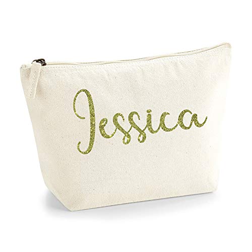 Personalisiert Großer Name Initialen Text Kosmetiktasche Damen Schminktasche für Handtasche Makeup Tasche mit Texturdruck - Gold Glitter - S | Natürlich von TULLUN