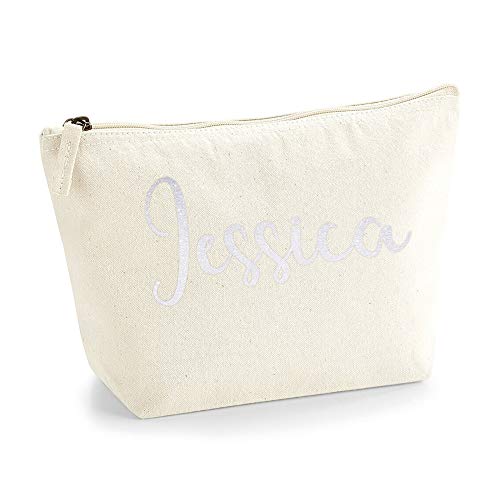 Personalisiert Großer Name Initialen Text Kosmetiktasche Damen Schminktasche für Handtasche Makeup Tasche mit Texturdruck - Holo Weißer Glitzer - M | Natürlich von TULLUN