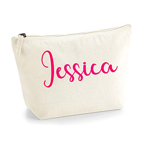 Personalisiert Großer Name Initialen Text Kosmetiktasche Damen Schminktasche für Handtasche Makeup Tasche mit Texturdruck - Neonrosa Flocke - L | Natürlich von TULLUN