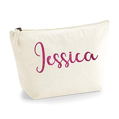 Personalisiert Großer Name Initialen Text Kosmetiktasche Damen Schminktasche für Handtasche Makeup Tasche mit Texturdruck - Rosa Glitzer - L | Natürlich von TULLUN
