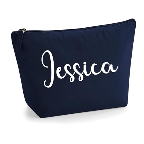 Personalisiert Großer Name Initialen Text Kosmetiktasche Damen Schminktasche für Handtasche Makeup Tasche mit Texturdruck - Weißer Film - M | Marine Blau von TULLUN
