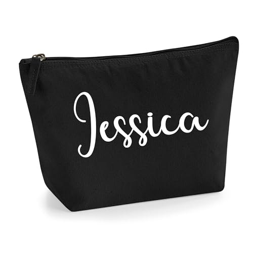 Personalisiert Großer Name Initialen Text Kosmetiktasche Damen Schminktasche für Handtasche Makeup Tasche mit Texturdruck - Weißer Film - M | Schwarz von TULLUN