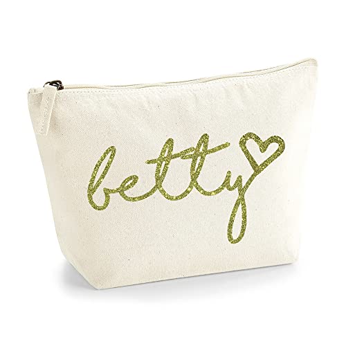 Personalisiert Handgeschriebener Name Initialen Text Kosmetiktasche Damen Schminktasche für Handtasche Makeup Tasche - Glitter oder Flocke Material Druck - Gold Glitter - L | Natürlich von TULLUN