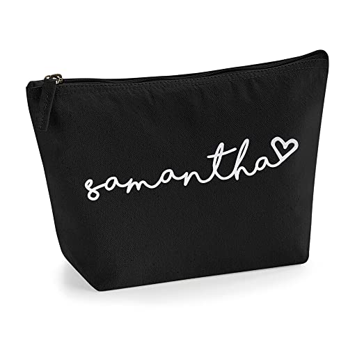 Personalisiert Handgeschriebener Name Initialen Text Kosmetiktasche Damen Schminktasche für Handtasche Makeup Tasche - Glitter oder Flocke Material Druck - Holo Weißer Glitzer - L | Schwarz von TULLUN