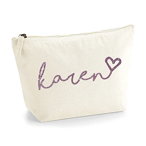 Personalisiert Handgeschriebener Name Initialen Text Kosmetiktasche Damen Schminktasche für Handtasche Makeup Tasche - Glitter oder Flocke Material Druck - Roségold Glitter - L | Natürlich von TULLUN