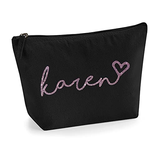 Personalisiert Handgeschriebener Name Initialen Text Kosmetiktasche Damen Schminktasche für Handtasche Makeup Tasche - Glitter oder Flocke Material Druck - Roségold Glitter - L | Schwarz von TULLUN