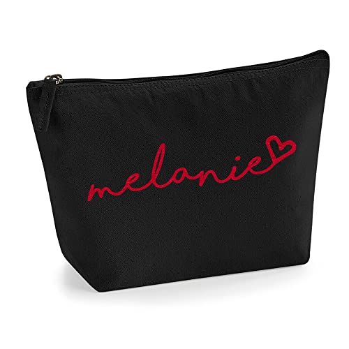 Personalisiert Handgeschriebener Name Initialen Text Kosmetiktasche Damen Schminktasche für Handtasche Makeup Tasche - Glitter oder Flocke Material Druck - Rote Flocke - L | Schwarz von TULLUN