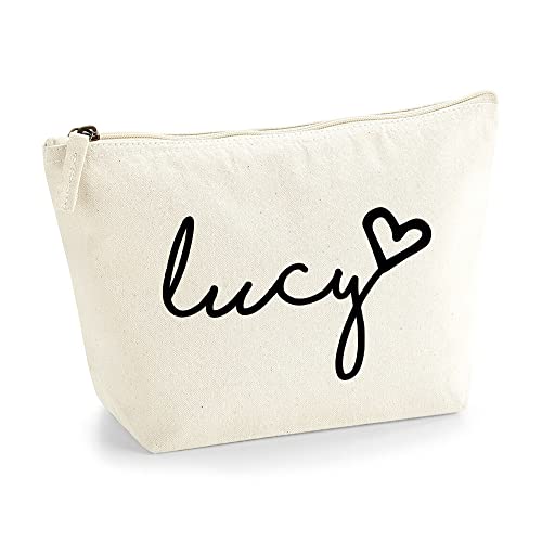 Personalisiert Handgeschriebener Name Initialen Text Kosmetiktasche Damen Schminktasche für Handtasche Makeup Tasche - Glitter oder Flocke Material Druck - Schwarzer Film- L | Natürlich von TULLUN