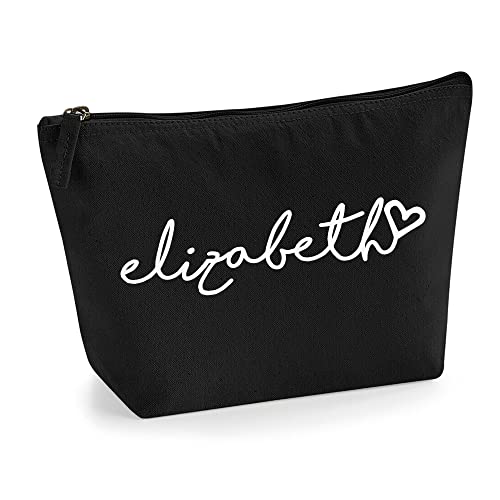 Personalisiert Handgeschriebener Name Initialen Text Kosmetiktasche Damen Schminktasche für Handtasche Makeup Tasche - Glitter oder Flocke Material Druck - Weiße Flocke - M | Schwarz von TULLUN