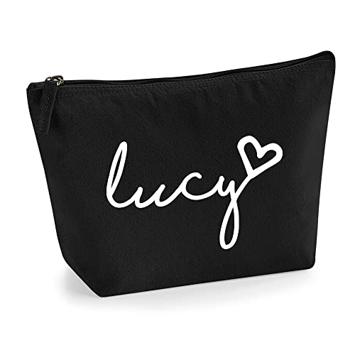 Personalisiert Handgeschriebener Name Initialen Text Kosmetiktasche Damen Schminktasche für Handtasche Makeup Tasche - Glitter oder Flocke Material Druck - Weißer Film - L | Schwarz von TULLUN