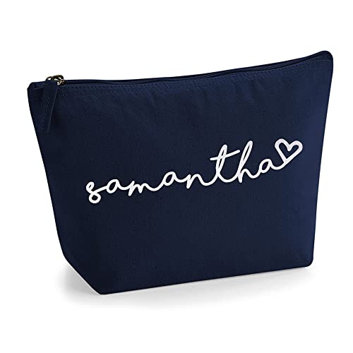 Personalisiert Handgeschriebener Name Initialen Text Kosmetiktasche Damen Schminktasche für Handtasche Makeup Tasche mit Texturdruck - Holo Weißer Glitzer - L | Marine Blau von TULLUN