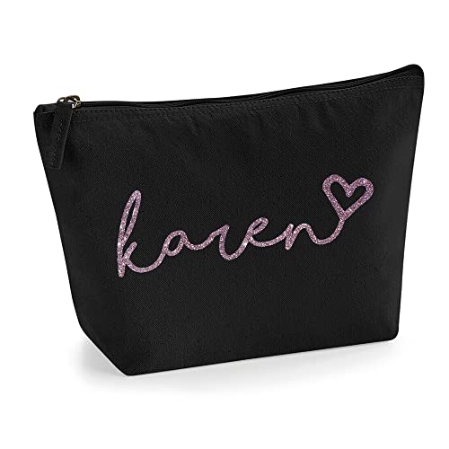 Personalisiert Handgeschriebener Name Initialen Text Kosmetiktasche Damen Schminktasche für Handtasche Makeup Tasche mit Texturdruck - Roségold Glitter - L | Schwarz von TULLUN