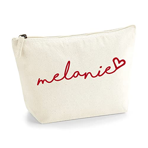 Personalisiert Handgeschriebener Name Initialen Text Kosmetiktasche Damen Schminktasche für Handtasche Makeup Tasche mit Texturdruck - Rote Flocke - L | Natürlich von TULLUN