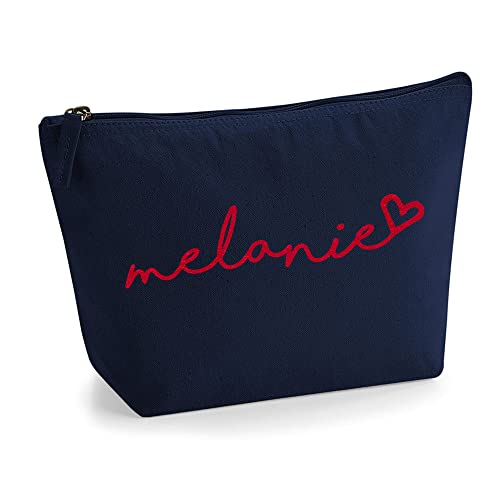 Personalisiert Handgeschriebener Name Initialen Text Kosmetiktasche Damen Schminktasche für Handtasche Makeup Tasche mit Texturdruck - Rote Flocke - M | Marine Blau von TULLUN