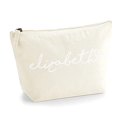 Personalisiert Handgeschriebener Name Initialen Text Kosmetiktasche Damen Schminktasche für Handtasche Makeup Tasche mit Texturdruck - Weiße Flocke - M | Natürlich von TULLUN