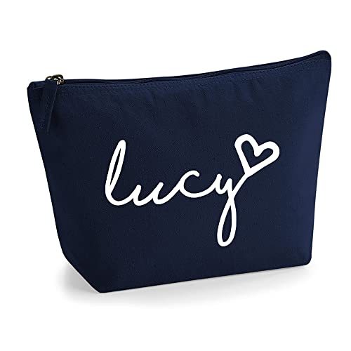 Personalisiert Handgeschriebener Name Initialen Text Kosmetiktasche Damen Schminktasche für Handtasche Makeup Tasche mit Texturdruck - Weißer Film - M | Marine Blau von TULLUN