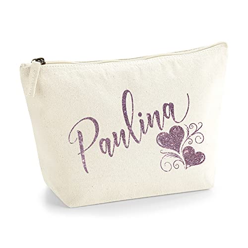 Personalisiert Name Initialen Herz Wirbel Kosmetiktasche Damen Schminktasche für Handtasche Makeup Tasche mit Texturdruck - Roségold Glitter - M | Natürlich von TULLUN