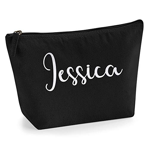 Personalisiert Name Initialen Kosmetiktasche Damen Schminktasche für Handtasche Makeup Tasche - Glitter oder Flocke Material Druck - Holo Weißer Glitzer - L | Schwarz von TULLUN