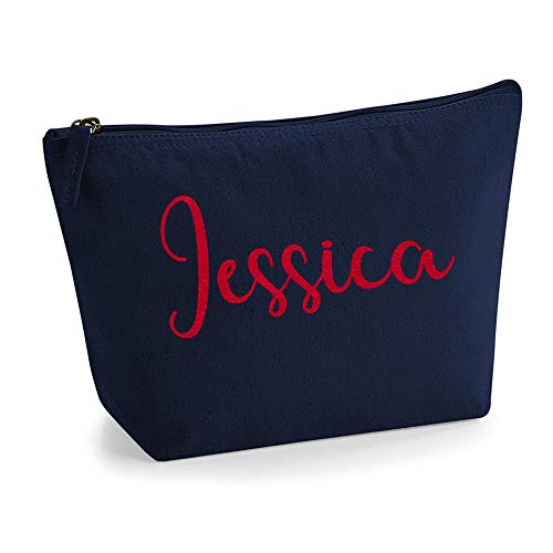 Personalisiert Name Initialen Kosmetiktasche Damen Schminktasche für Handtasche Makeup Tasche - Glitter oder Flocke Material Druck - Rote Flocke - L | Marine Blau von TULLUN