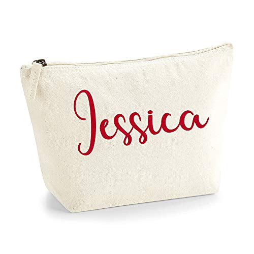 Personalisiert Name Initialen Kosmetiktasche Damen Schminktasche für Handtasche Makeup Tasche - Glitter oder Flocke Material Druck - Rote Flocke - M | Natürlich von TULLUN