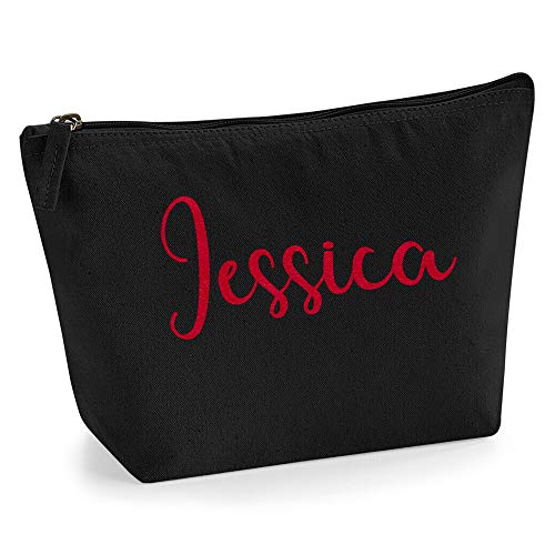 Personalisiert Name Initialen Kosmetiktasche Damen Schminktasche für Handtasche Makeup Tasche - Glitter oder Flocke Material Druck - Rote Flocke - M | Schwarz von TULLUN